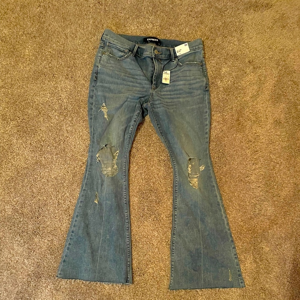 Express Mid Rise Bell Flare Distressed Jeans